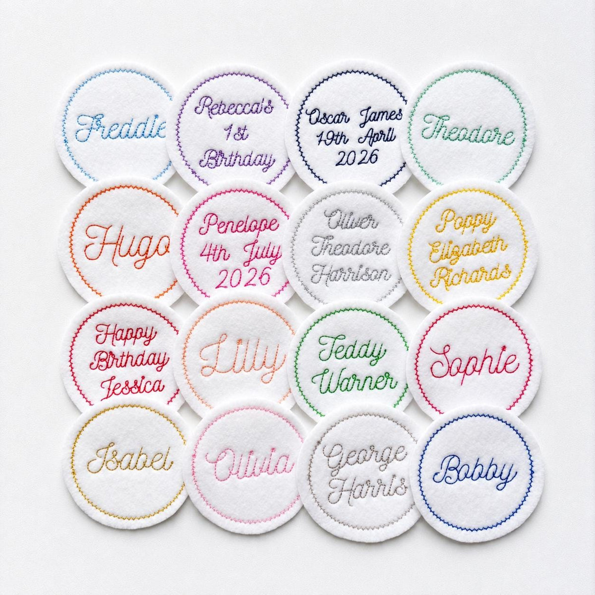 Personalised Embroidered Text Circle Patch Iron On & Sew On Custom Name Badge