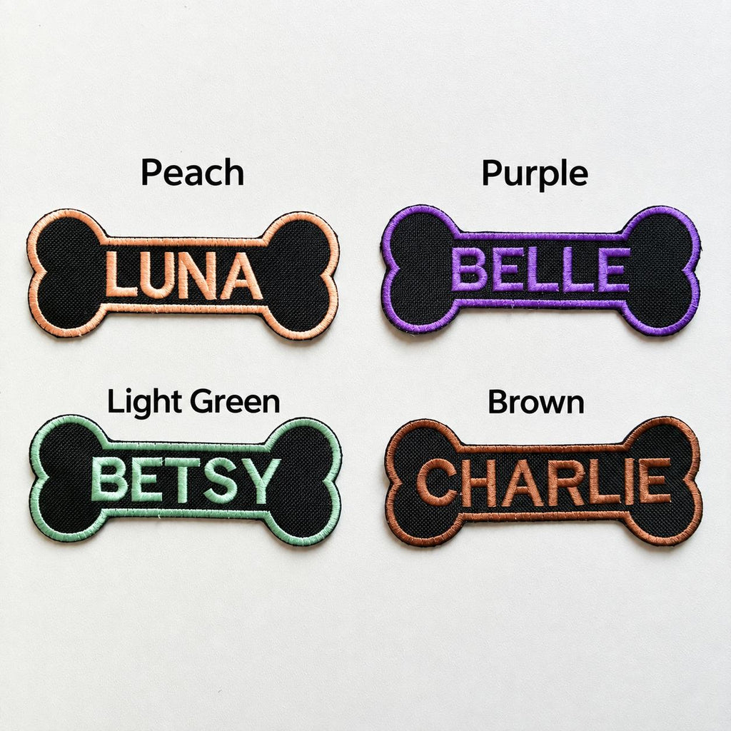 Personalised Embroidered Bone Patches Sew/Iron/VELCRO® Dog Name Harness Badge