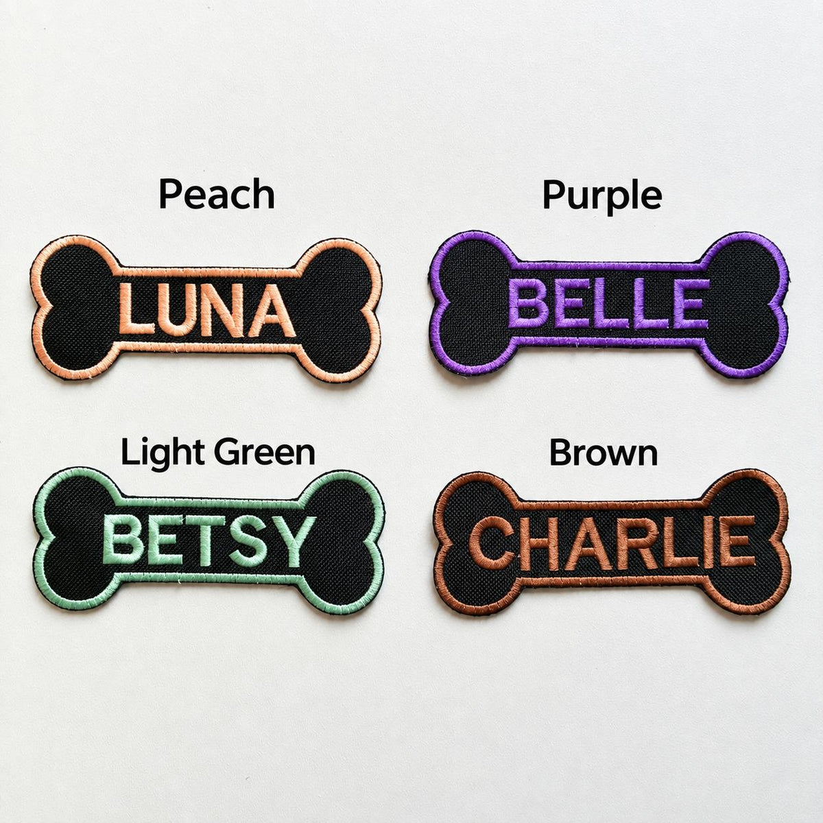 Personalised Embroidered Bone Patches Sew/Iron/VELCRO® Dog Name Harness Badge