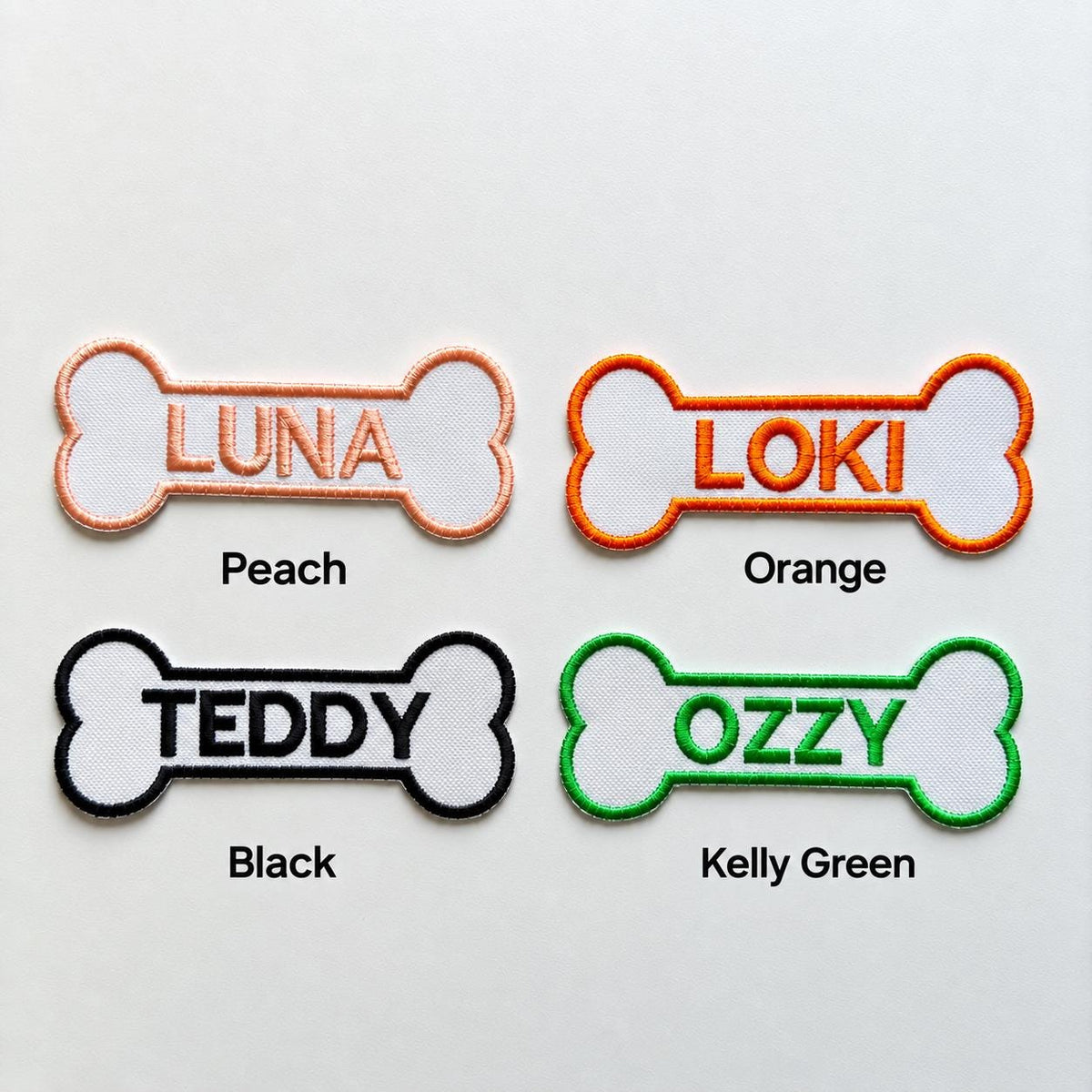 Personalised Embroidered Bone Patches Sew/Iron/VELCRO® Dog Name Harness Badge
