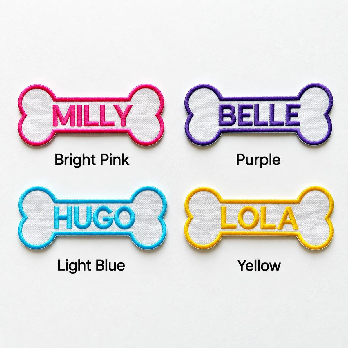 Personalised Embroidered Bone Patches Sew/Iron/VELCRO® Dog Name Harness Badge