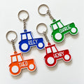 Personalised Name Tractor Keyrings Kids Backpack Keychain Boys PE Kit Bag Charm Gift