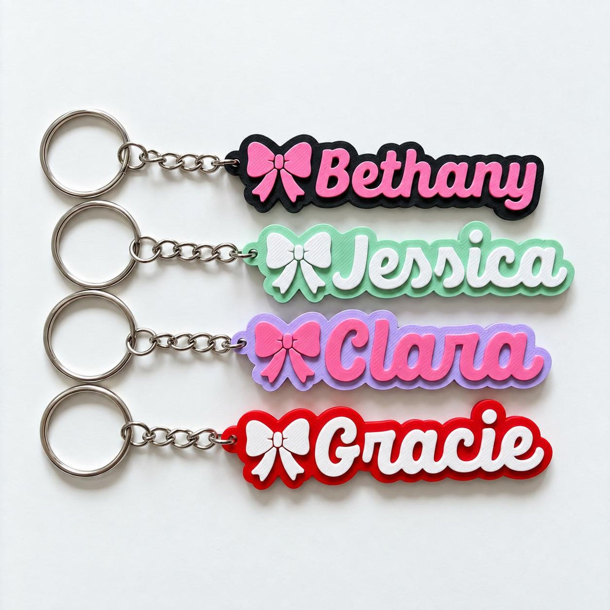 Personalised Name Keyring - Girls Bow Dance Cheer Backpack Keychain Bag Charm