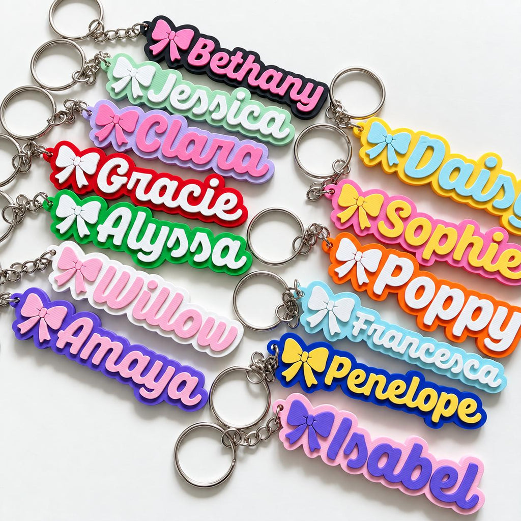 Personalised Name Keyring - Girls Bow Dance Cheer Backpack Keychain Bag Charm