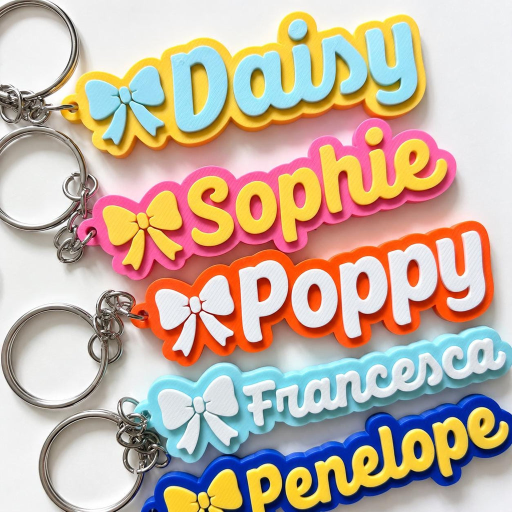 Personalised Name Keyring - Girls Bow Dance Cheer Backpack Keychain Bag Charm