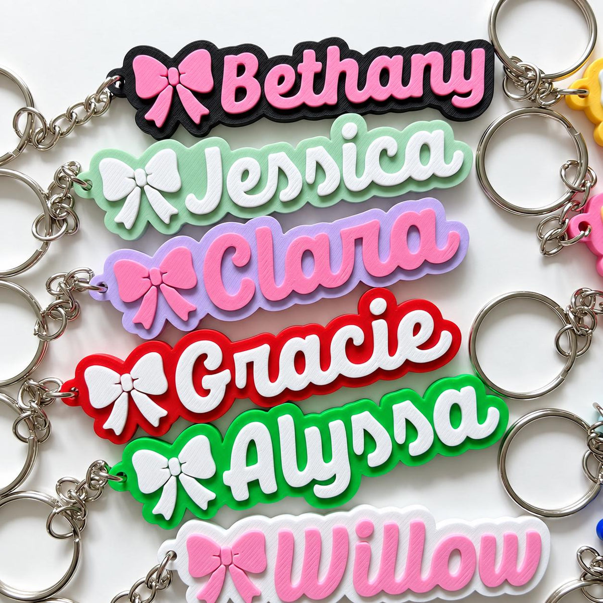 Personalised Name Keyring - Girls Bow Dance Cheer Backpack Keychain Bag Charm