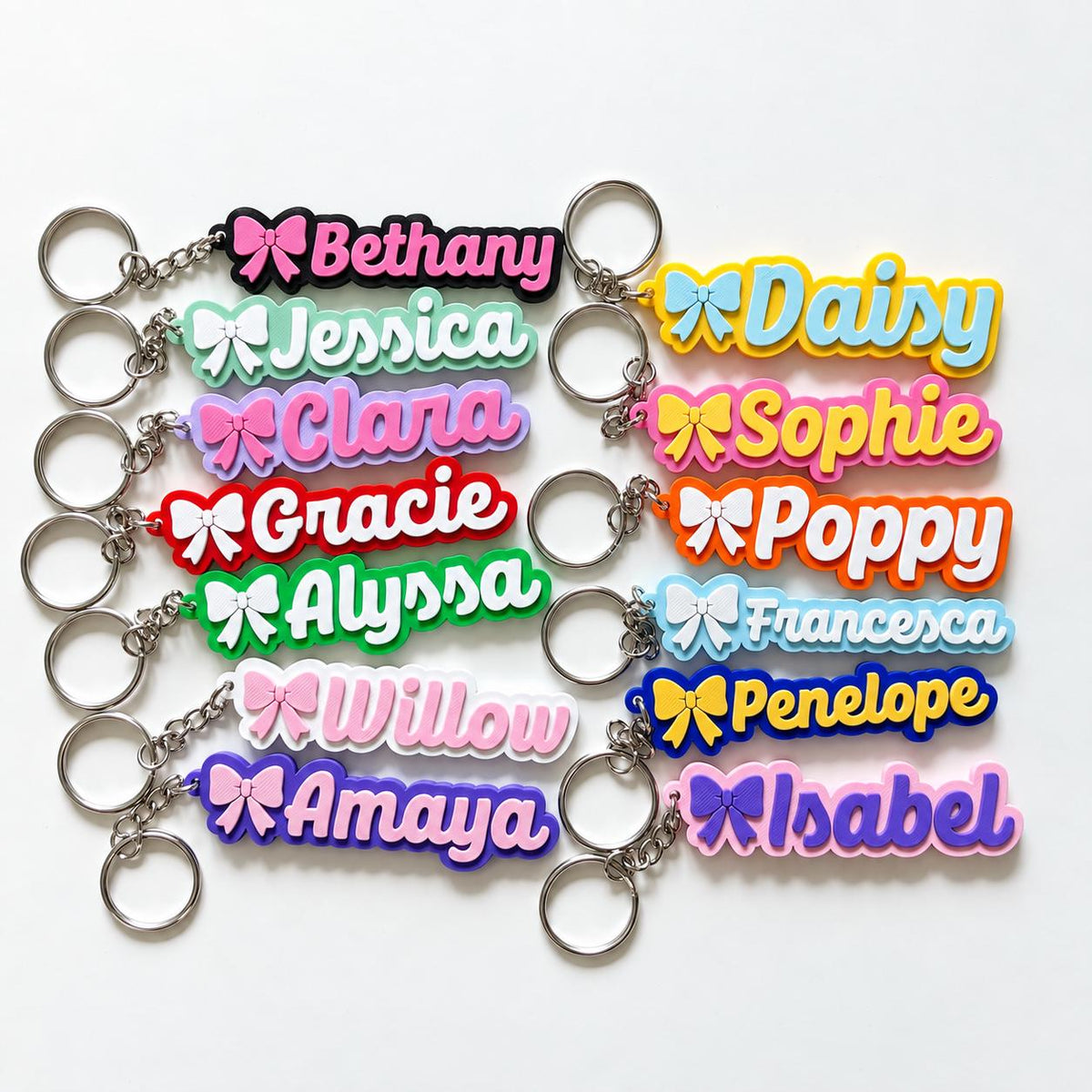 Personalised Name Keyring - Girls Bow Dance Cheer Backpack Keychain Bag Charm