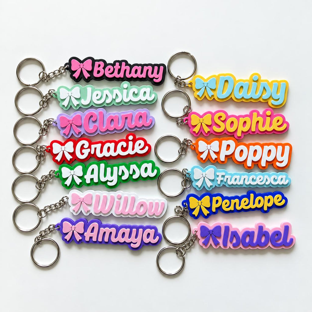 Personalised Name Keyring - Girls Bow Dance Cheer Backpack Keychain Bag Charm