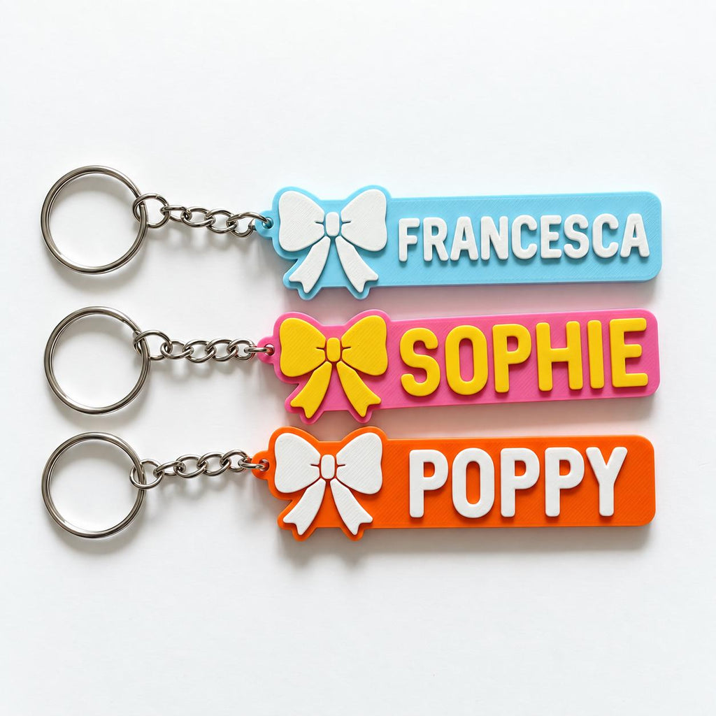 Personalised Name Keyring - Girls Bow Dance Cheer Backpack Keychain Bag Charm