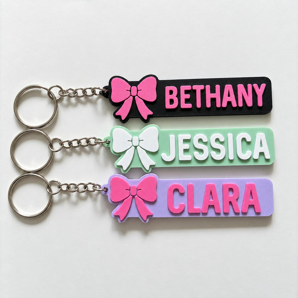 Personalised Name Keyring - Girls Bow Dance Cheer Backpack Keychain Bag Charm