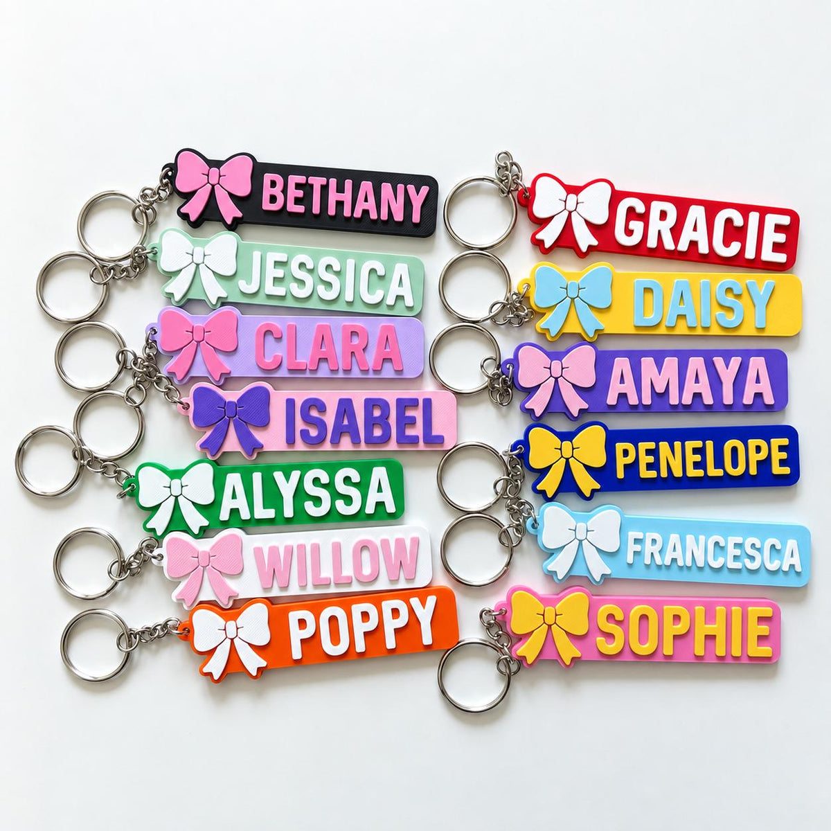 Personalised Name Keyring - Girls Bow Dance Cheer Backpack Keychain Bag Charm
