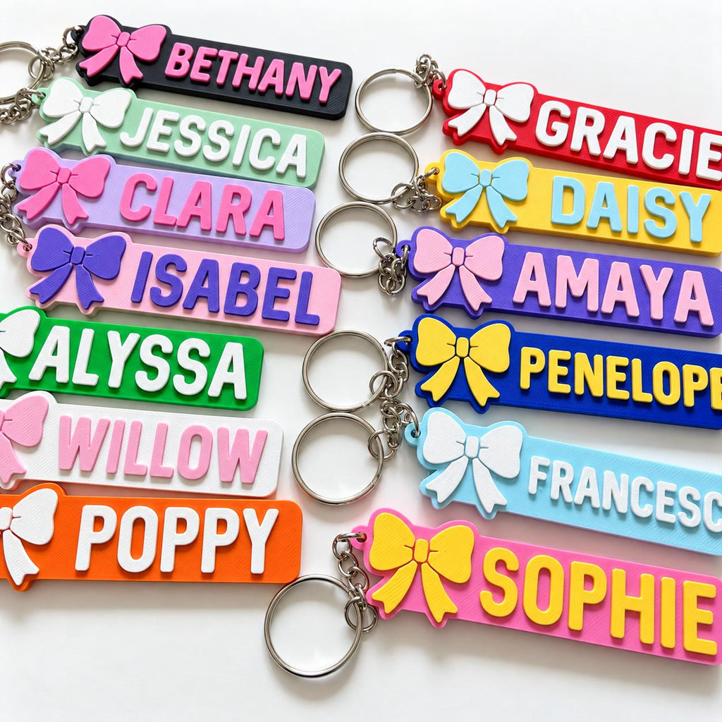 Personalised Name Keyring - Girls Bow Dance Cheer Backpack Keychain Bag Charm