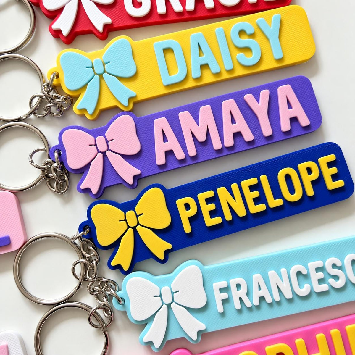Personalised Name Keyring - Girls Bow Dance Cheer Backpack Keychain Bag Charm