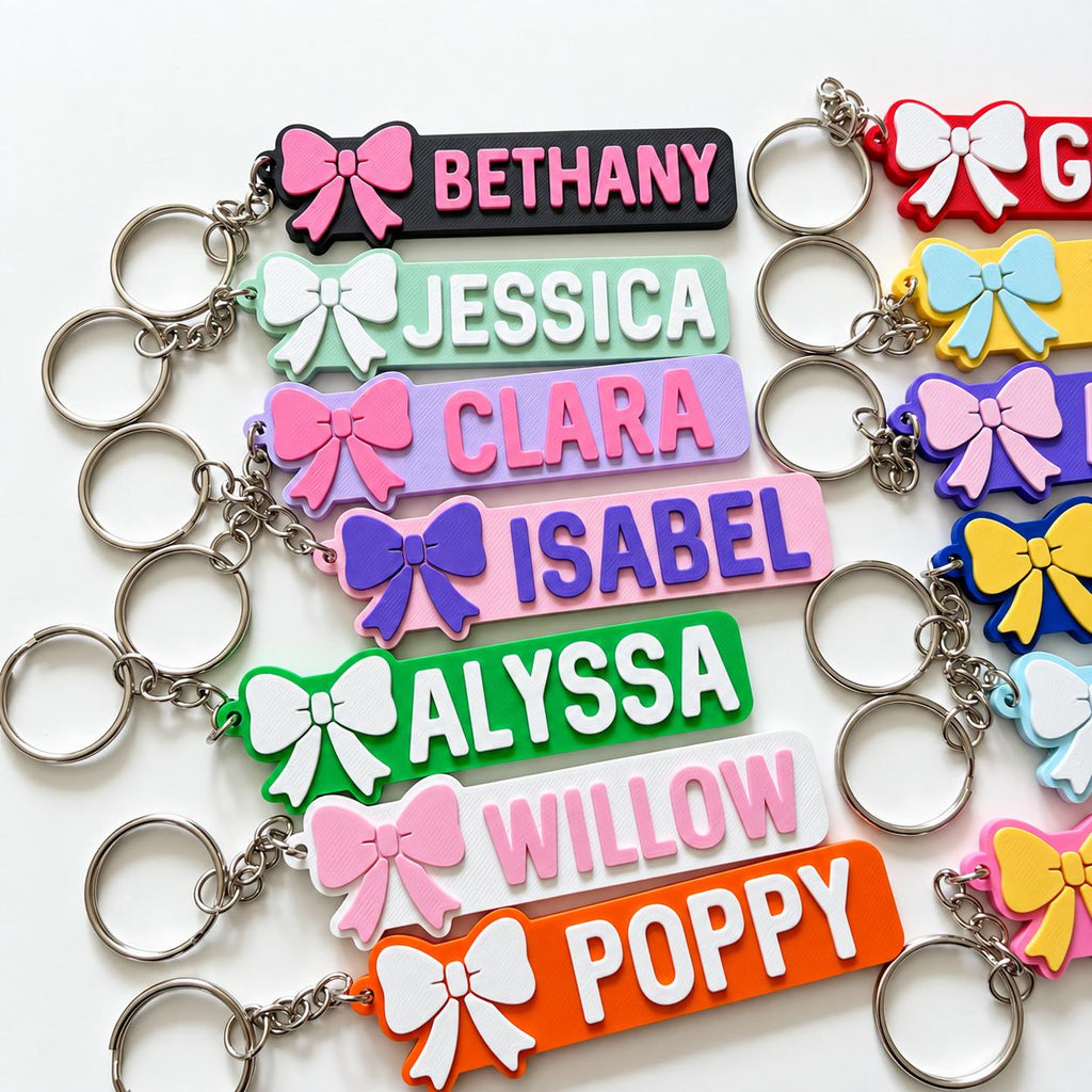 Personalised Name Keyring - Girls Bow Dance Cheer Backpack Keychain Bag Charm