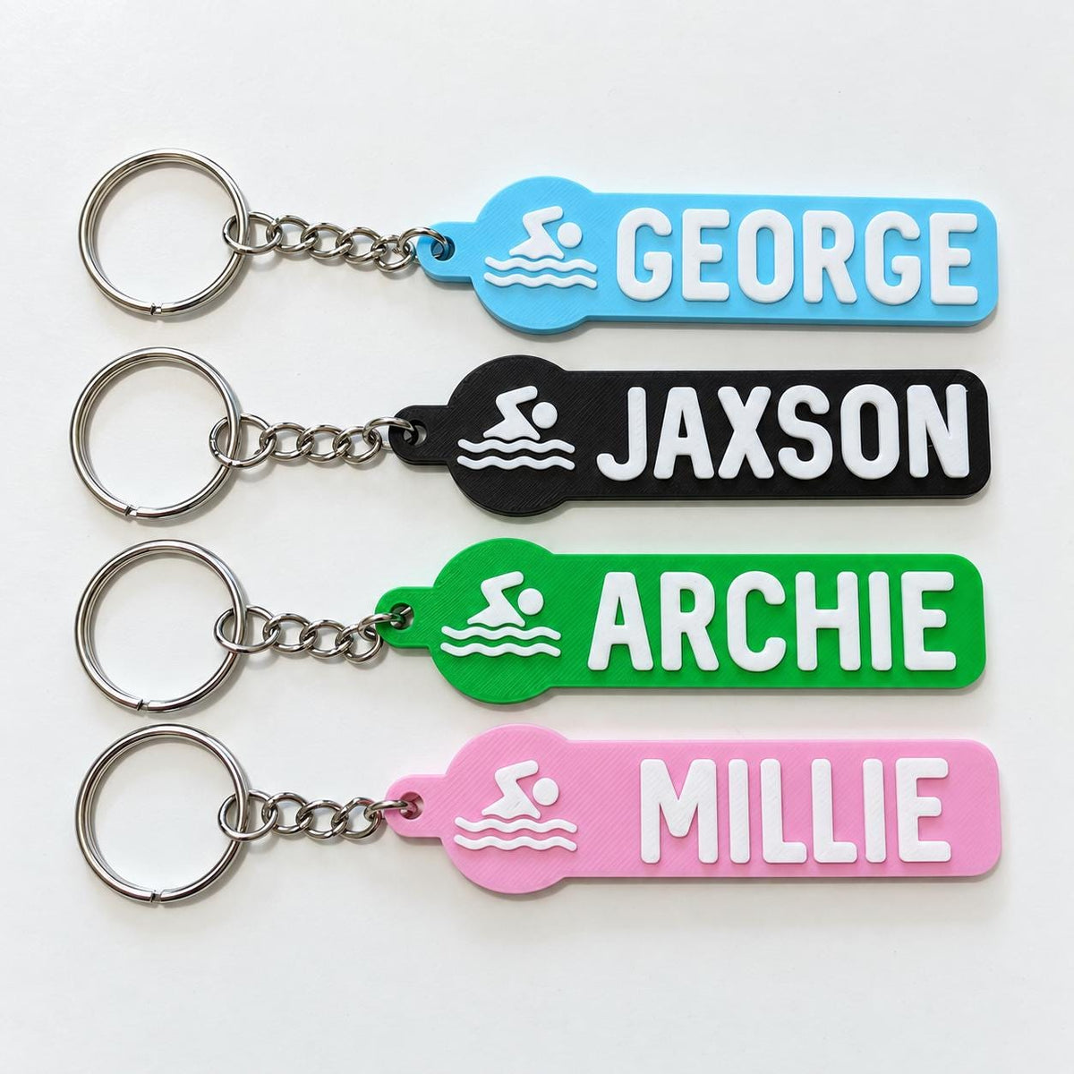 Personalised Name Swimming Keyrings Kids Backpack Keychain Swimmer Team Bag Gift