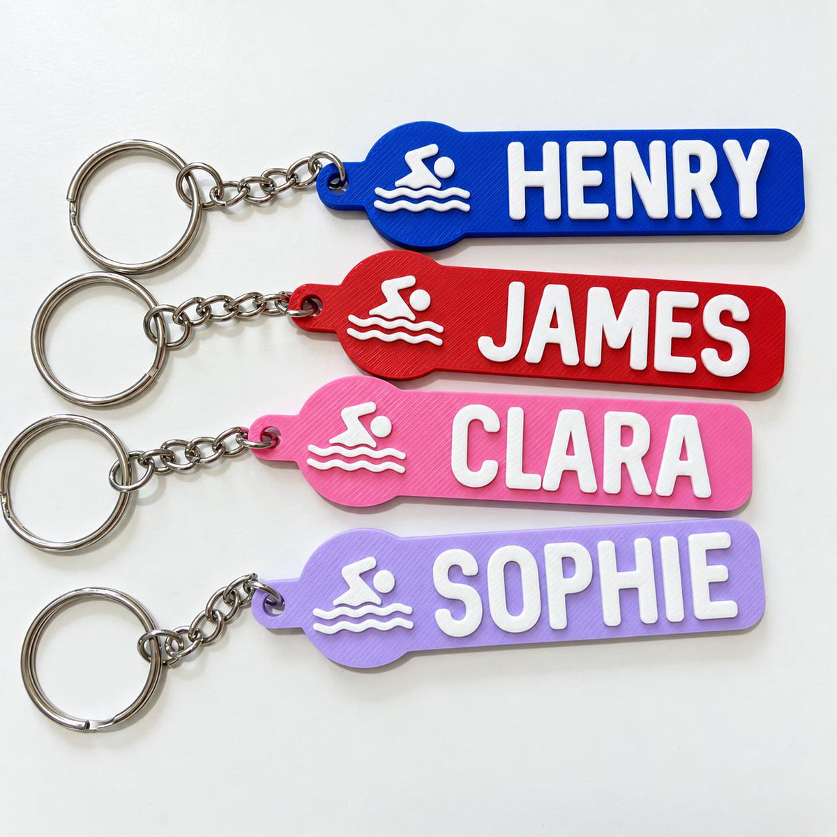 Personalised Name Swimming Keyrings Kids Backpack Keychain Swimmer Team Bag Gift