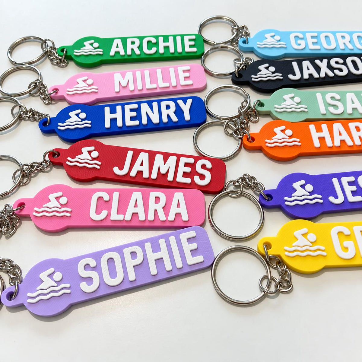 Personalised Name Swimming Keyrings Kids Backpack Keychain Swimmer Team Bag Gift