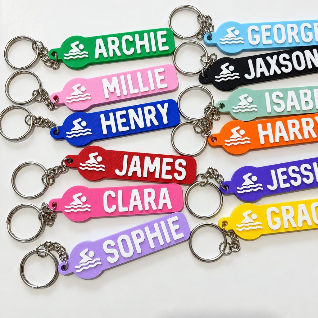 Personalised Name Swimming Keyrings Kids Backpack Keychain Swimmer Team Bag Gift