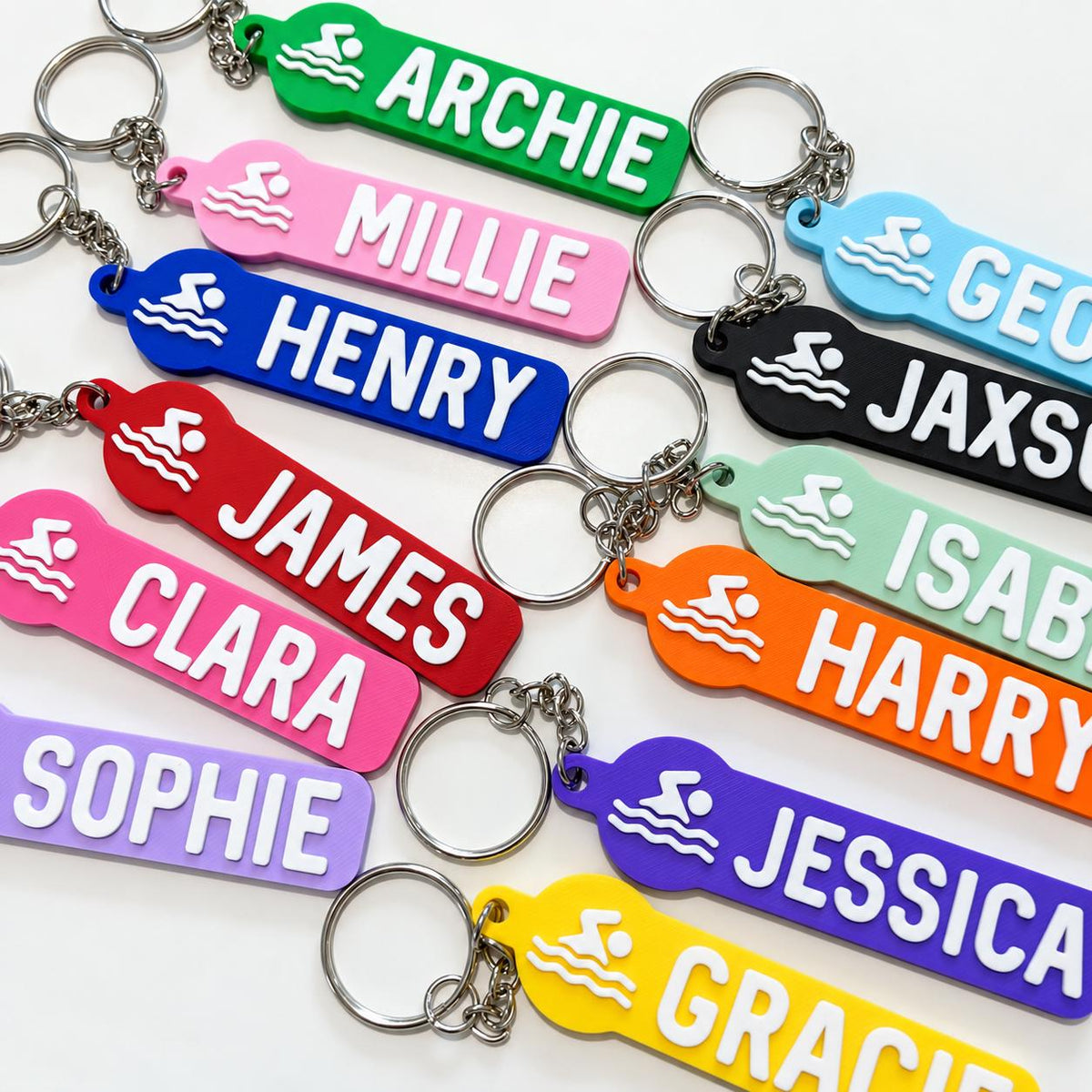 Personalised Name Swimming Keyrings Kids Backpack Keychain Swimmer Team Bag Gift