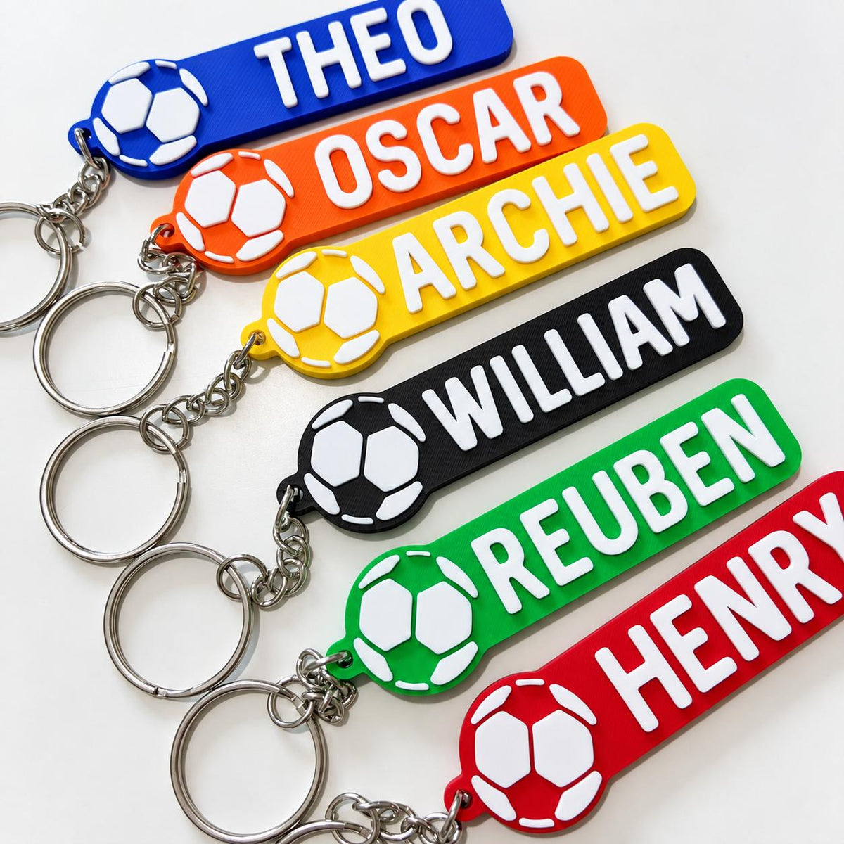 Personalised Name Football Keyrings Kids Backpack Keychain Boys PE Kit Bag Gift