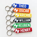 Personalised Name Football Keyrings Kids Backpack Keychain Boys PE Kit Bag Gift