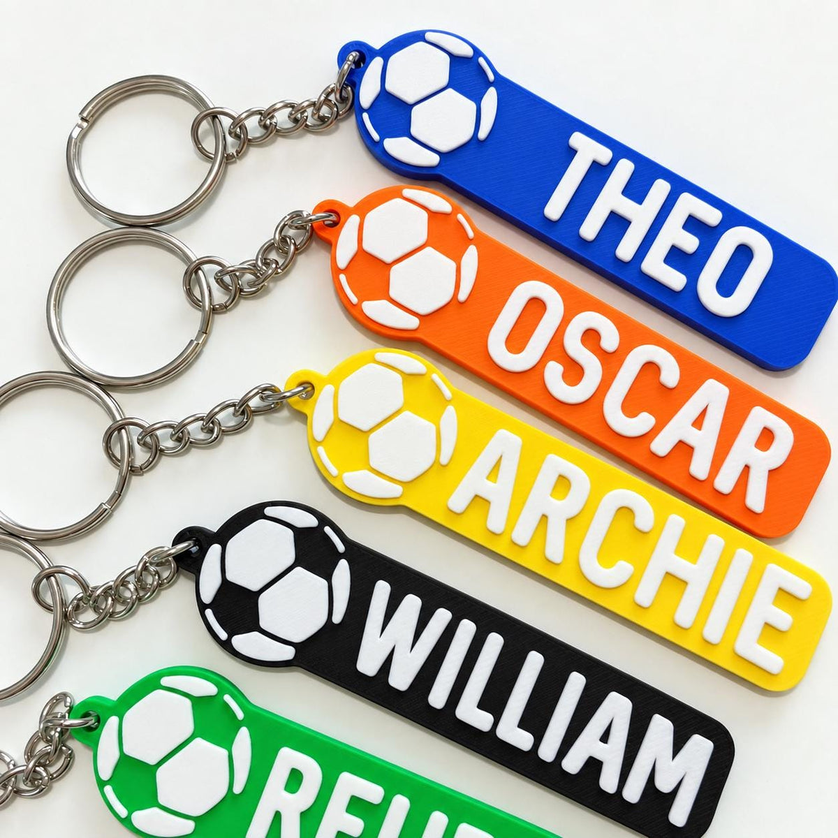 Personalised Name Football Keyrings Kids Backpack Keychain Boys PE Kit Bag Gift