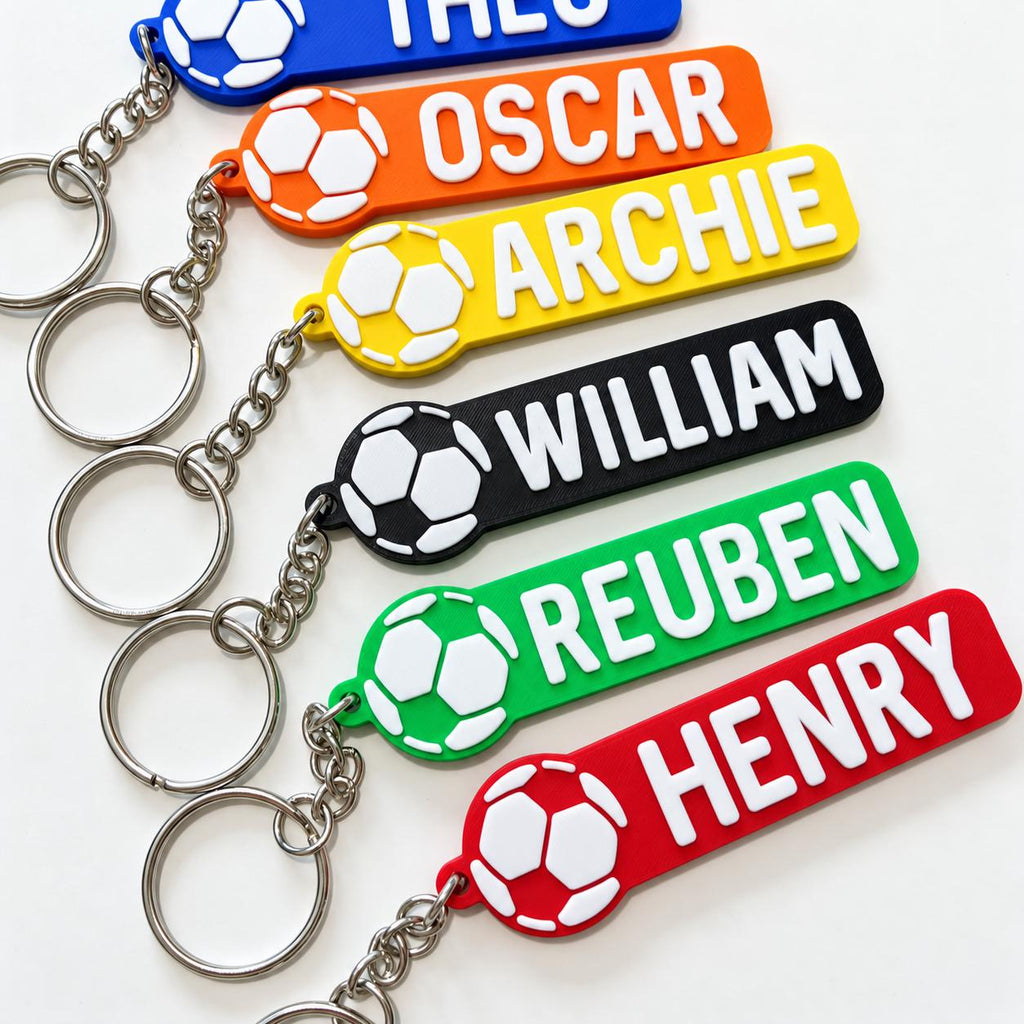 Personalised Name Football Keyrings Kids Backpack Keychain Boys PE Kit Bag Gift