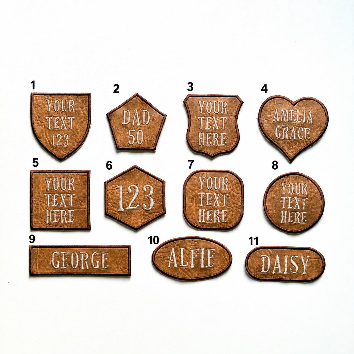 Personalised Embroidered Faux Leather Patches Iron & Sew On Custom Name Text Shaped Badges