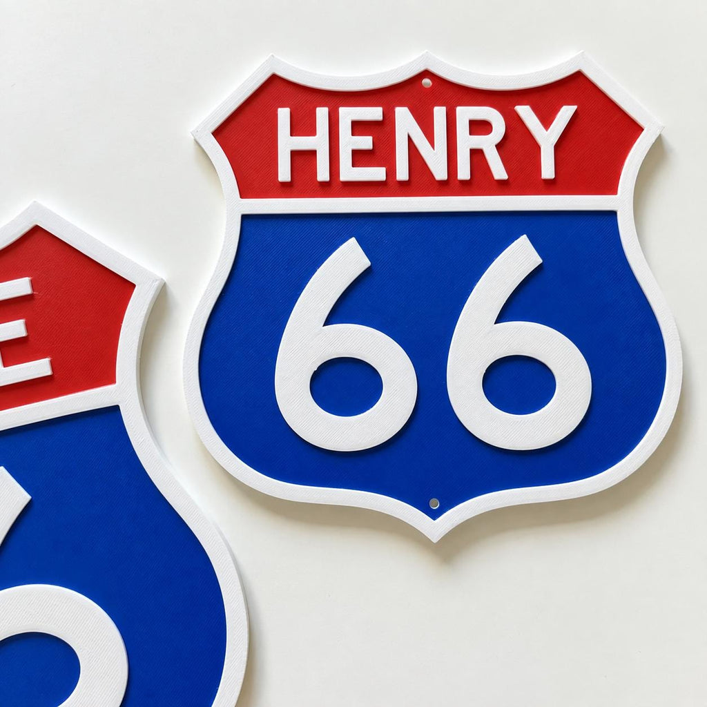 Personalised Route 66 Sign – Kids Name Bedroom Door Road Cars Wall Decoration
