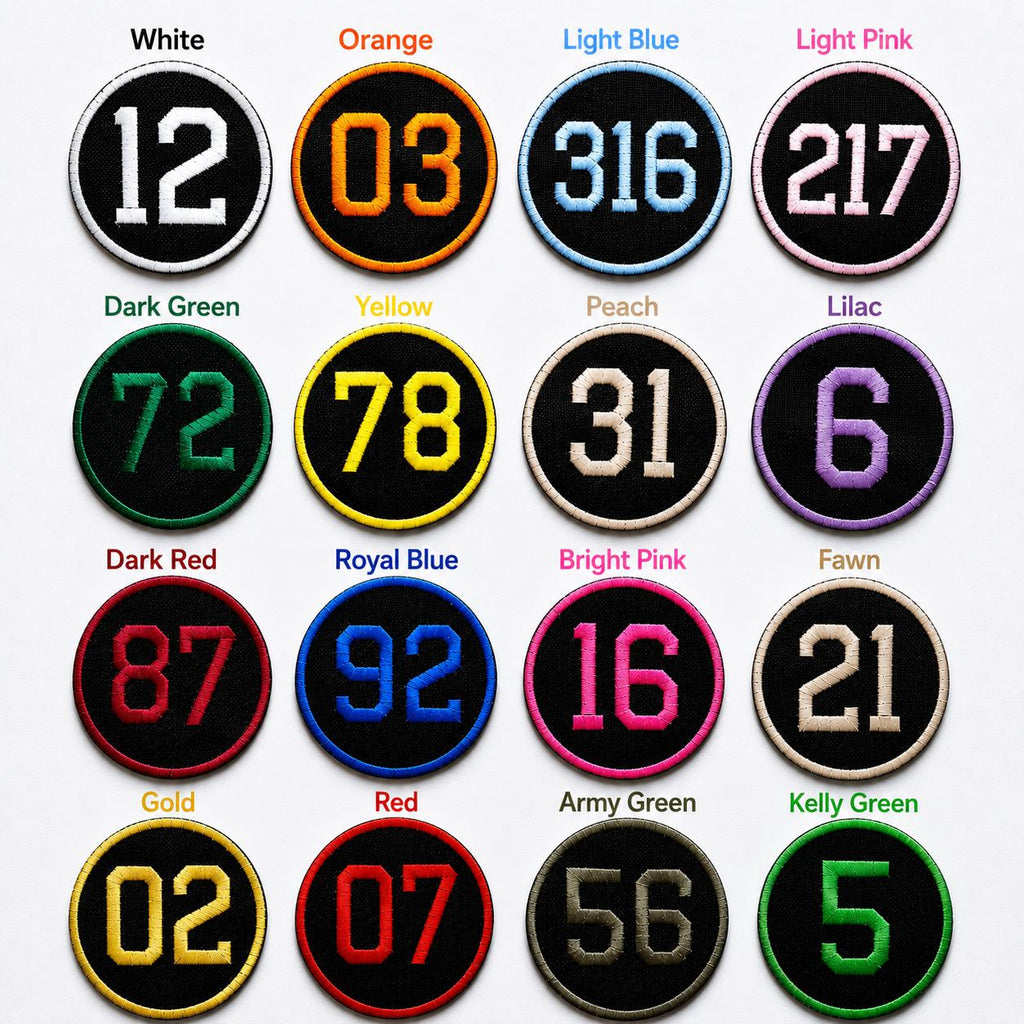 Personalised Embroidered Numbers Circle Patch Iron On & Sew On Custom Name Badge