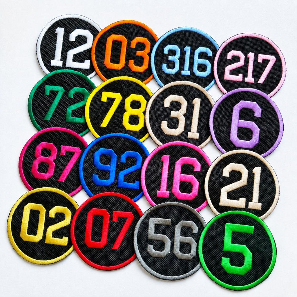 Personalised Embroidered Numbers Circle Patch Iron On & Sew On Custom Name Badge