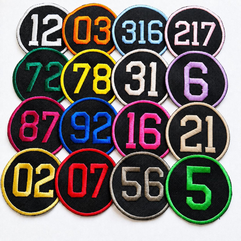 Personalised Embroidered Numbers Circle Patch Iron On & Sew On Custom Name Badge