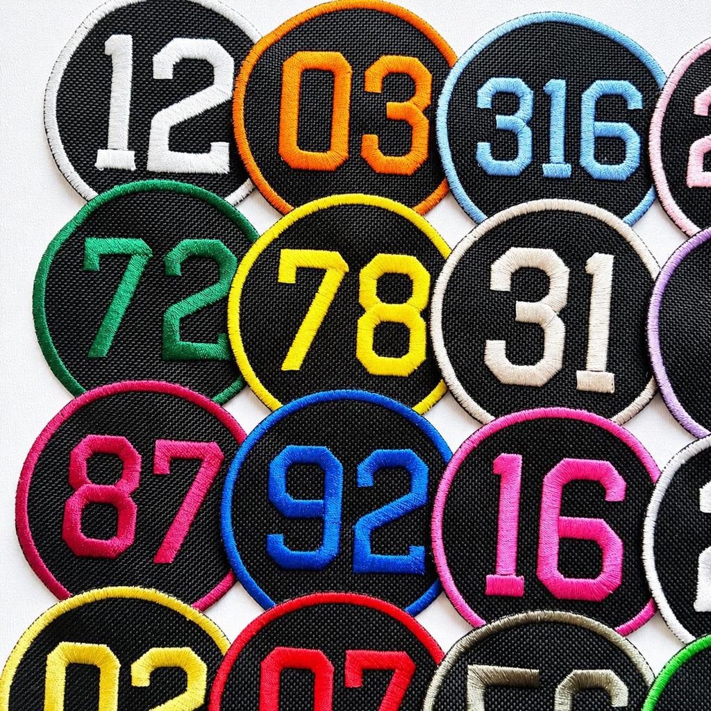 Personalised Embroidered Numbers Circle Patch Iron On & Sew On Custom Name Badge
