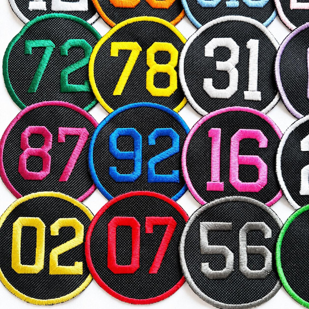 Personalised Embroidered Numbers Circle Patch Iron On & Sew On Custom Name Badge