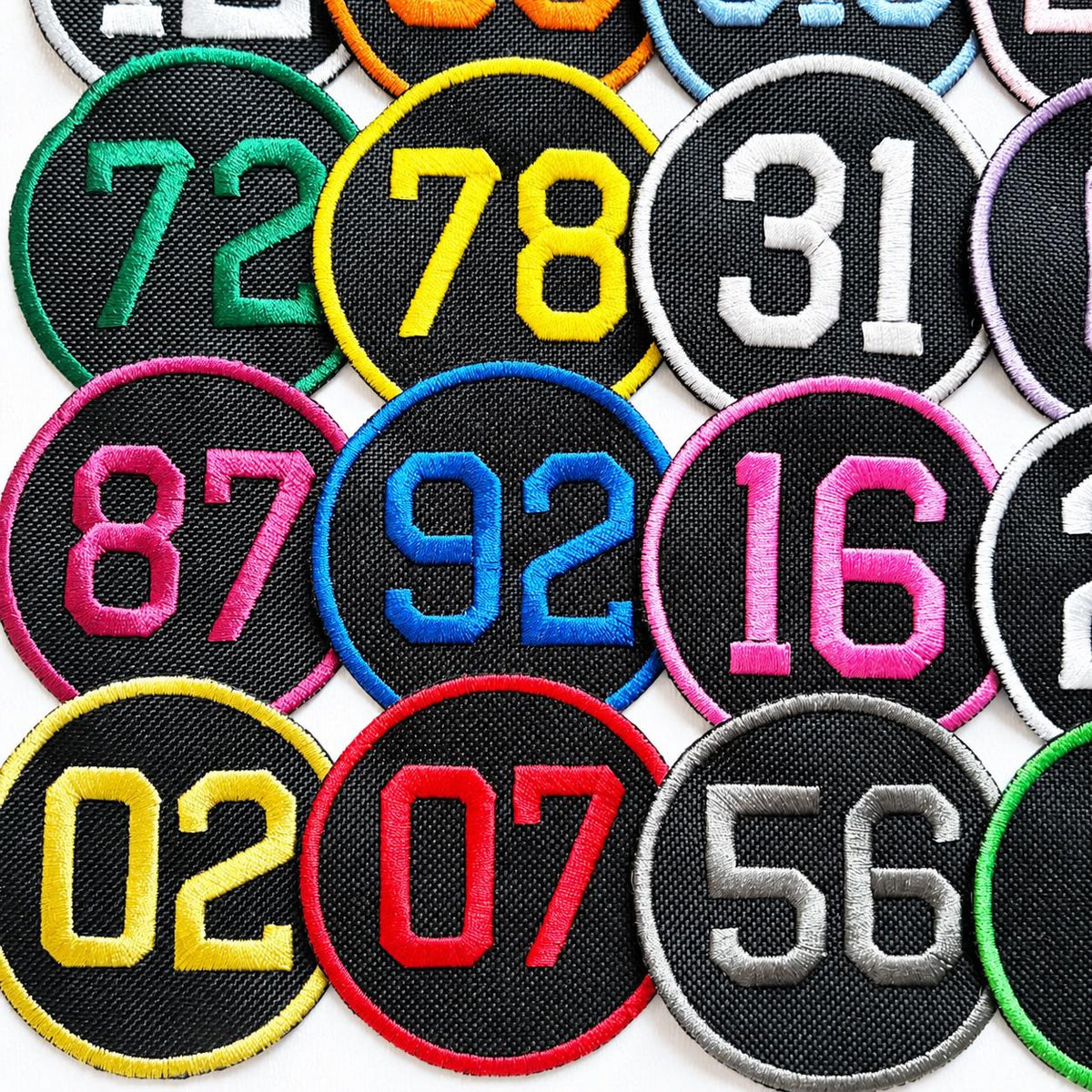 Personalised Embroidered Numbers Circle Patch Iron On & Sew On Custom Name Badge