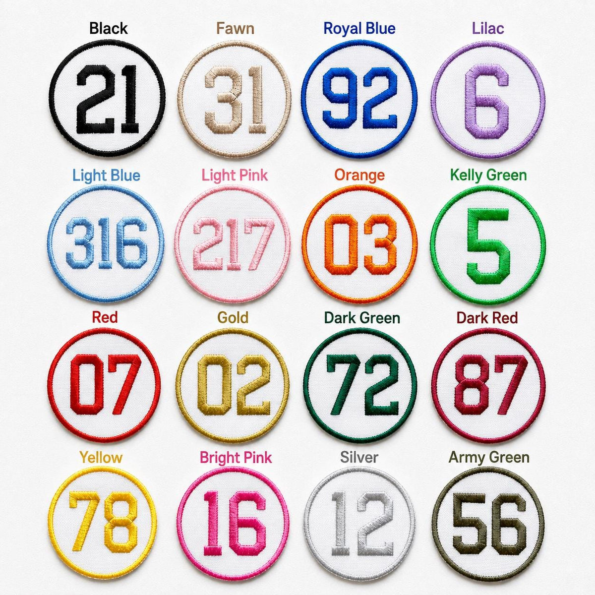 Personalised Embroidered Numbers Circle Patch Iron On & Sew On Custom Name Badge