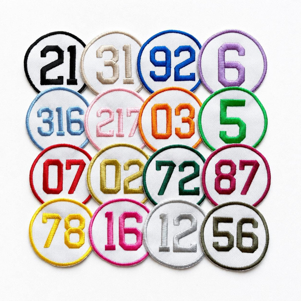 Personalised Embroidered Numbers Circle Patch Iron On & Sew On Custom Name Badge