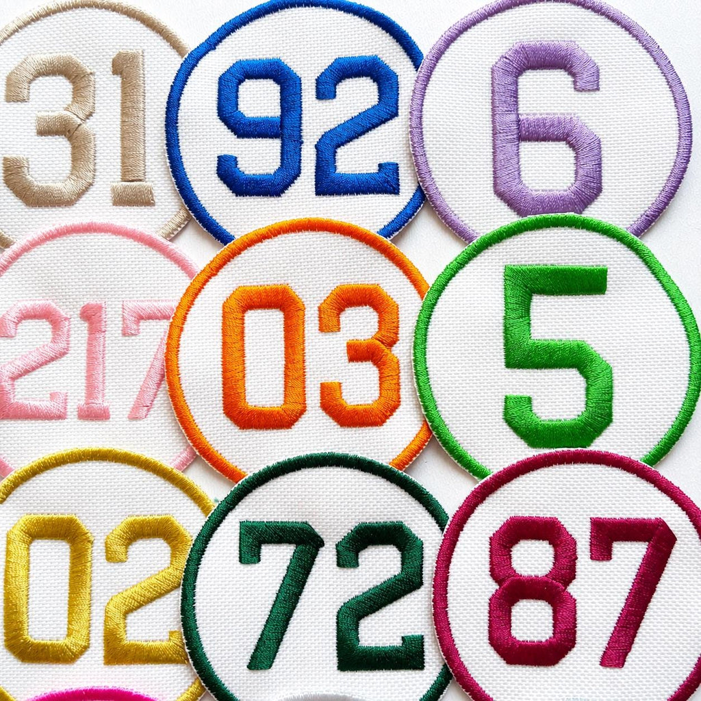 Personalised Embroidered Numbers Circle Patch Iron On & Sew On Custom Name Badge