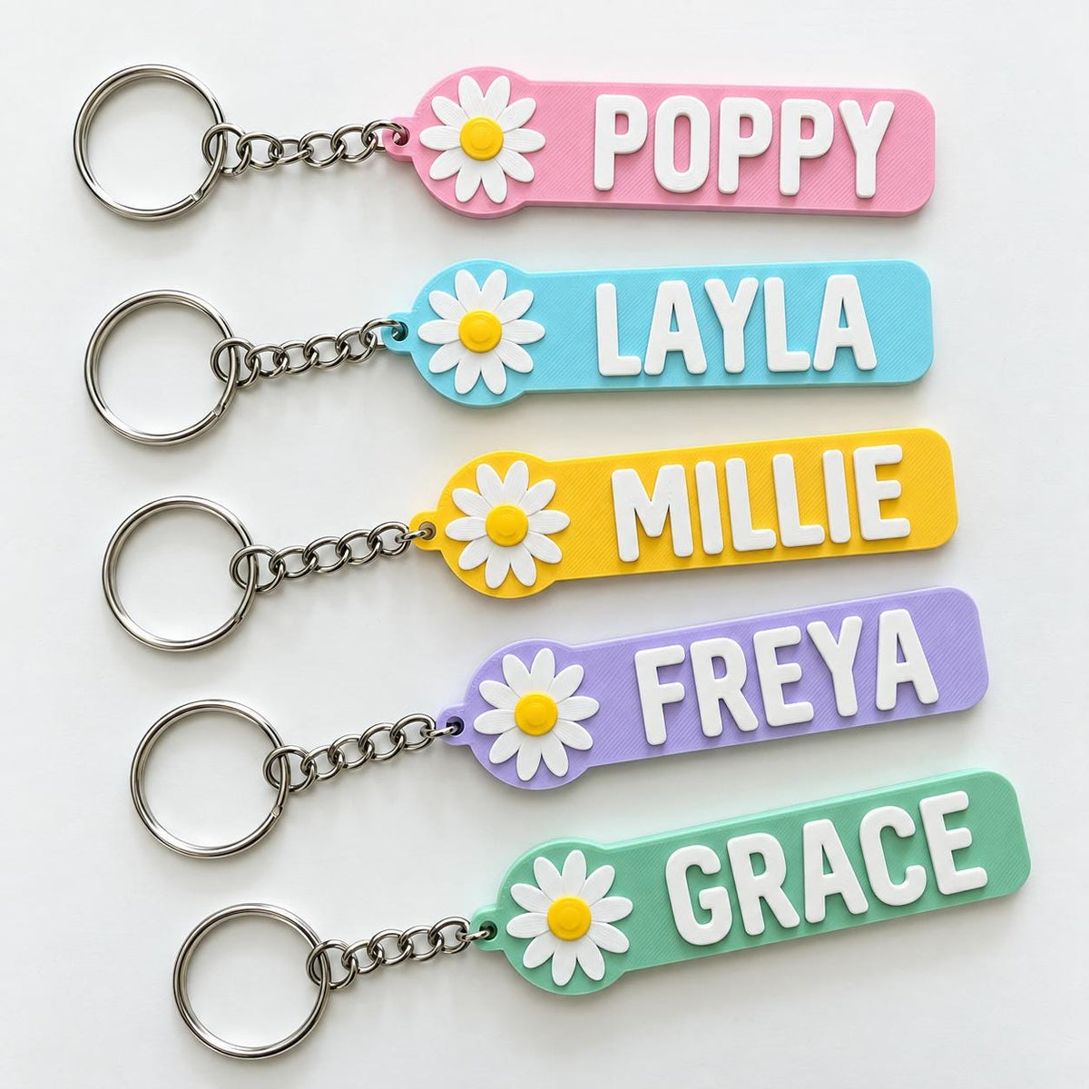 Personalised Name Flower Keyring Kids Girls Backpack Keychain Party Bag Charm