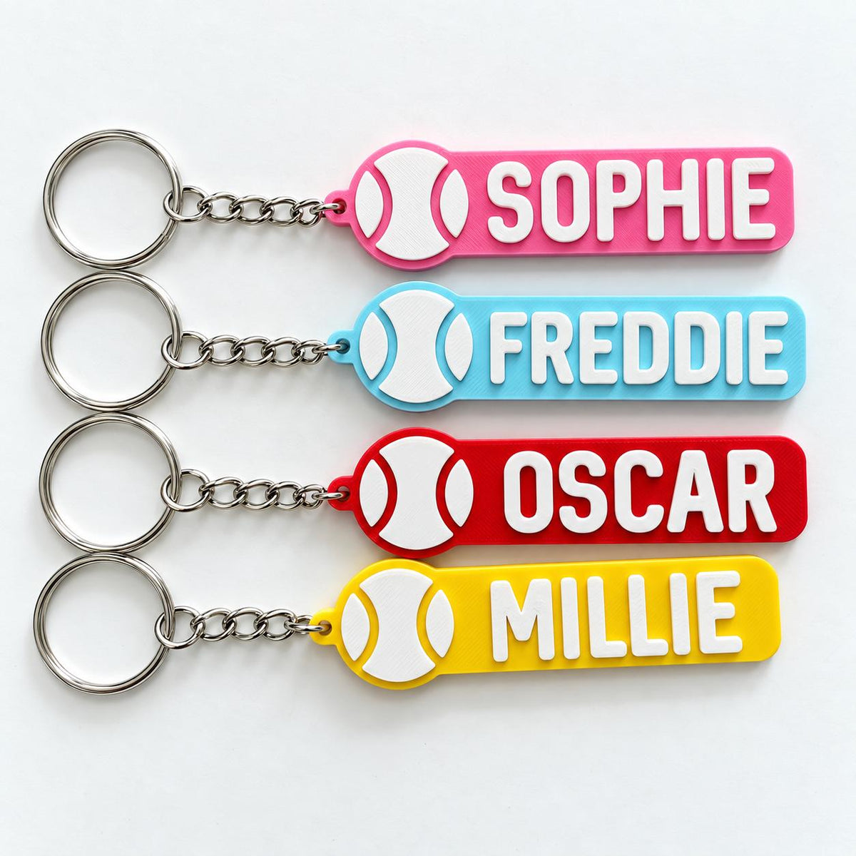 Personalised Name Tennis Ball Keyring Backpack Keychain PE Kit Club Gym Bag Gift