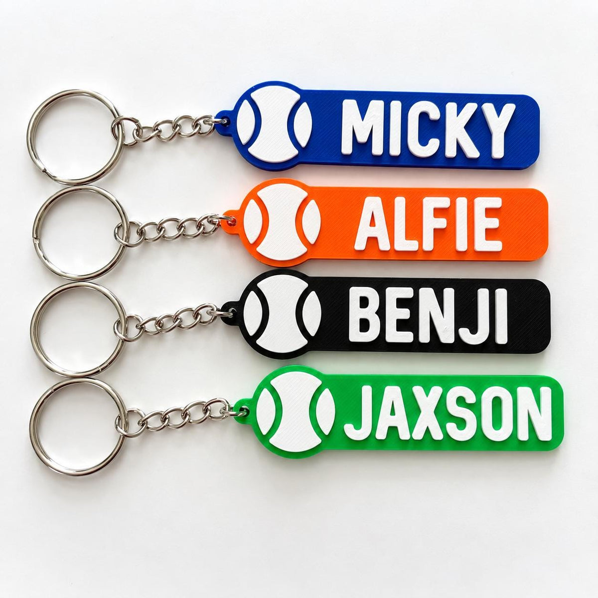 Personalised Name Tennis Ball Keyring Backpack Keychain PE Kit Club Gym Bag Gift