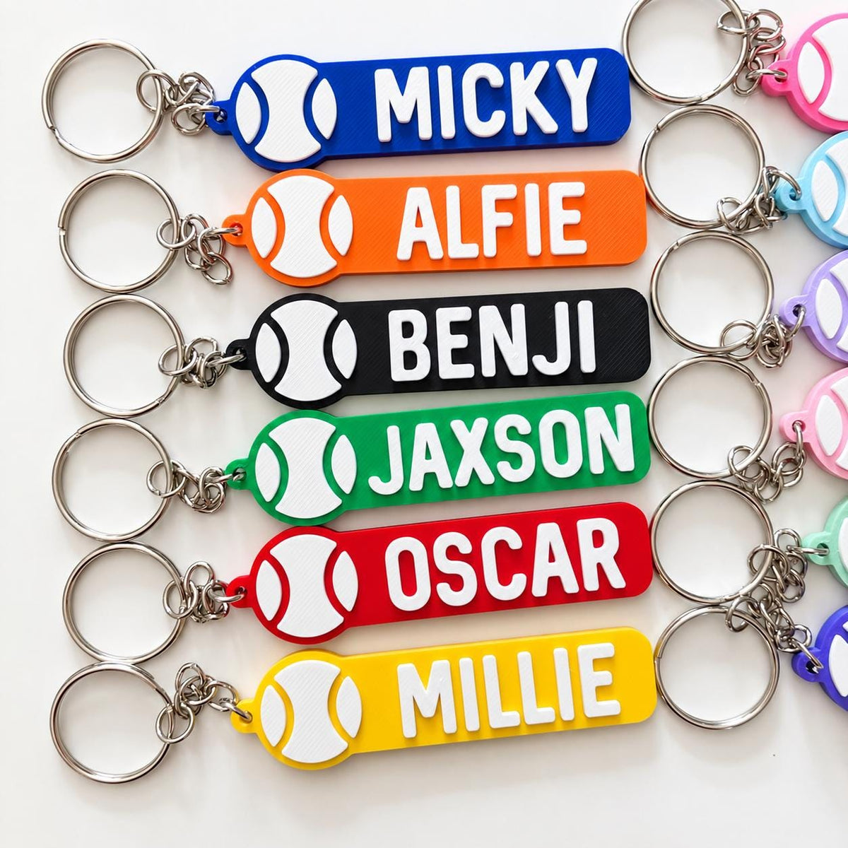 Personalised Name Tennis Ball Keyring Backpack Keychain PE Kit Club Gym Bag Gift