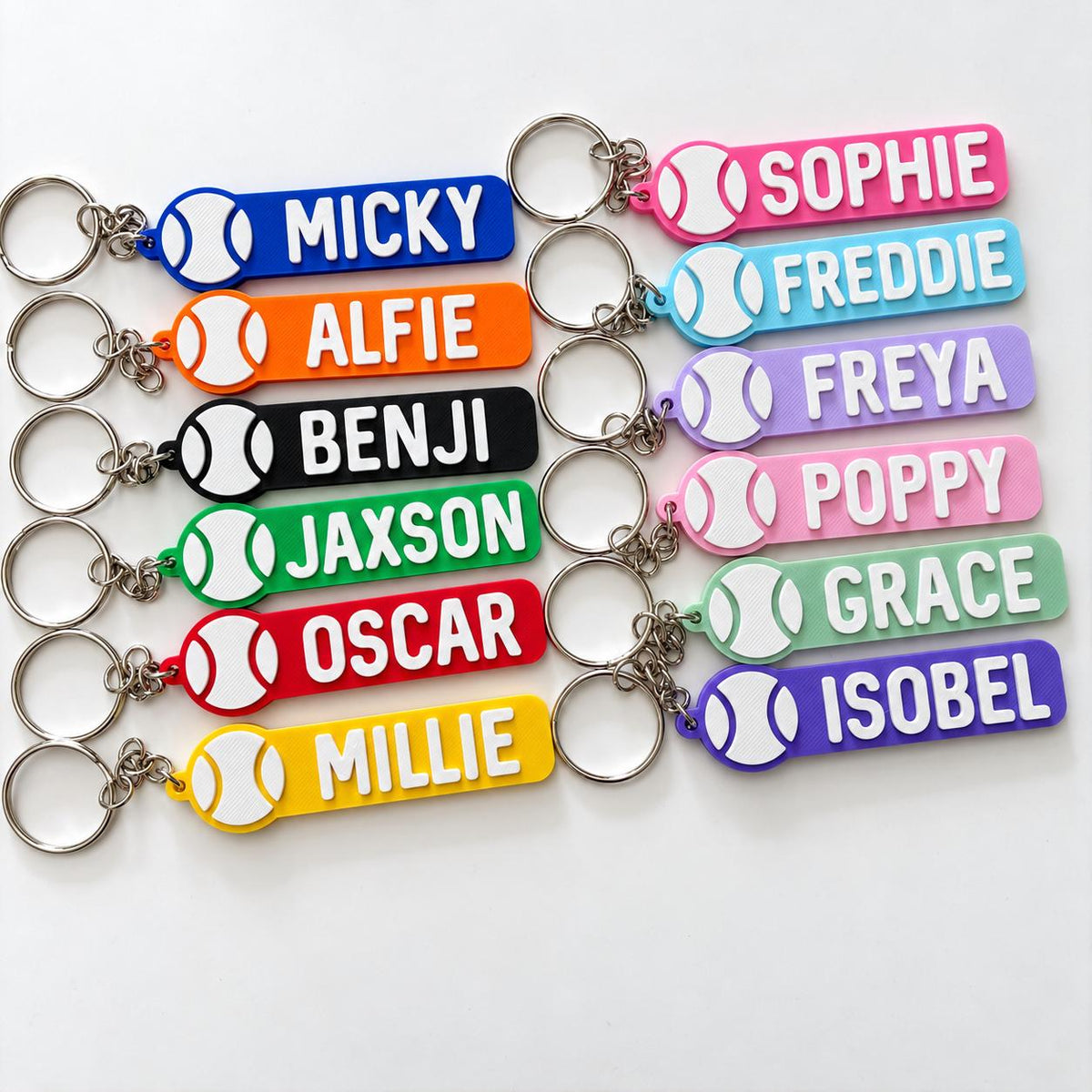 Personalised Name Tennis Ball Keyring Backpack Keychain PE Kit Club Gym Bag Gift