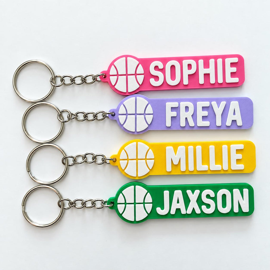 Personalised Name Basketball Keyring Kids Backpack Keychain Boys PE Kit Team Bag