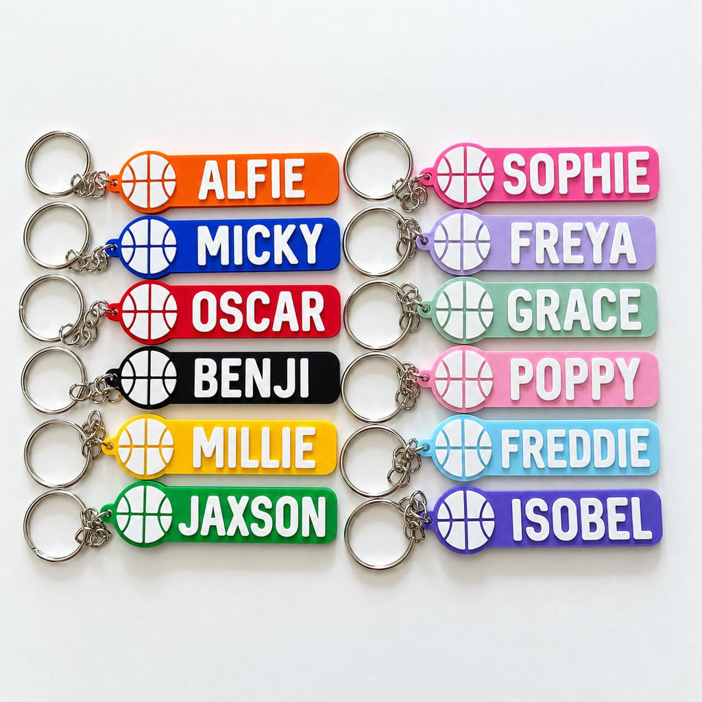 Personalised Name Basketball Keyring Kids Backpack Keychain Boys PE Kit Team Bag