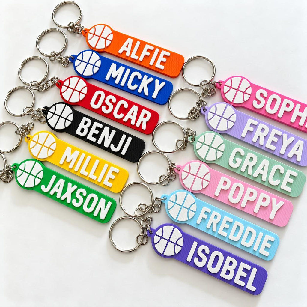 Personalised Name Basketball Keyring Kids Backpack Keychain Boys PE Kit Team Bag