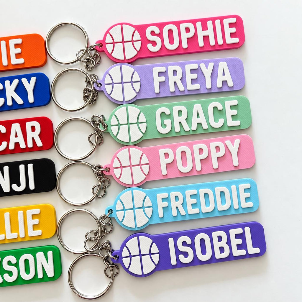 Personalised Name Basketball Keyring Kids Backpack Keychain Boys PE Kit Team Bag