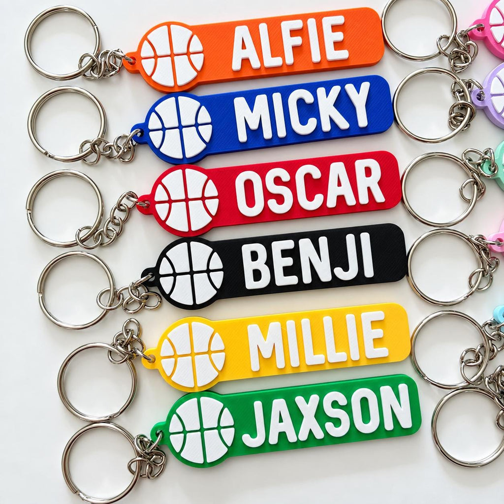 Personalised Name Basketball Keyring Kids Backpack Keychain Boys PE Kit Team Bag