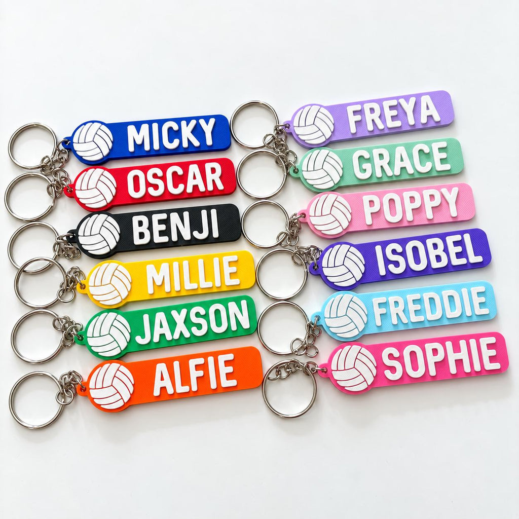 Personalised Name Volleyball Keyring Kids Backpack Keychain PE Kit Team Club Bag