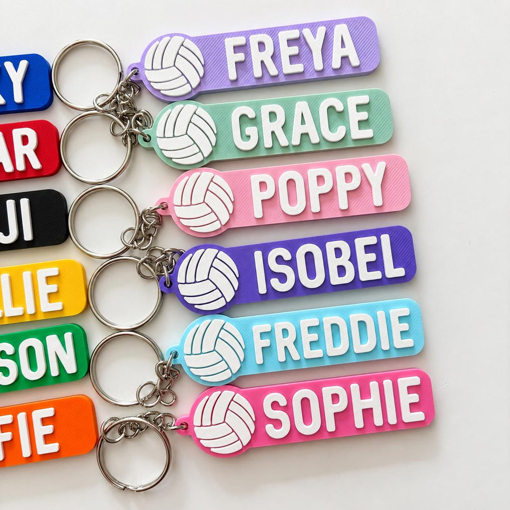 Personalised Name Volleyball Keyring Kids Backpack Keychain PE Kit Team Club Bag